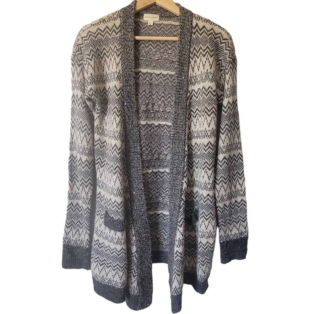 Mason Jules Chevron Mid Length Long Sleeve Cardigan Sweater With Pockets Size S